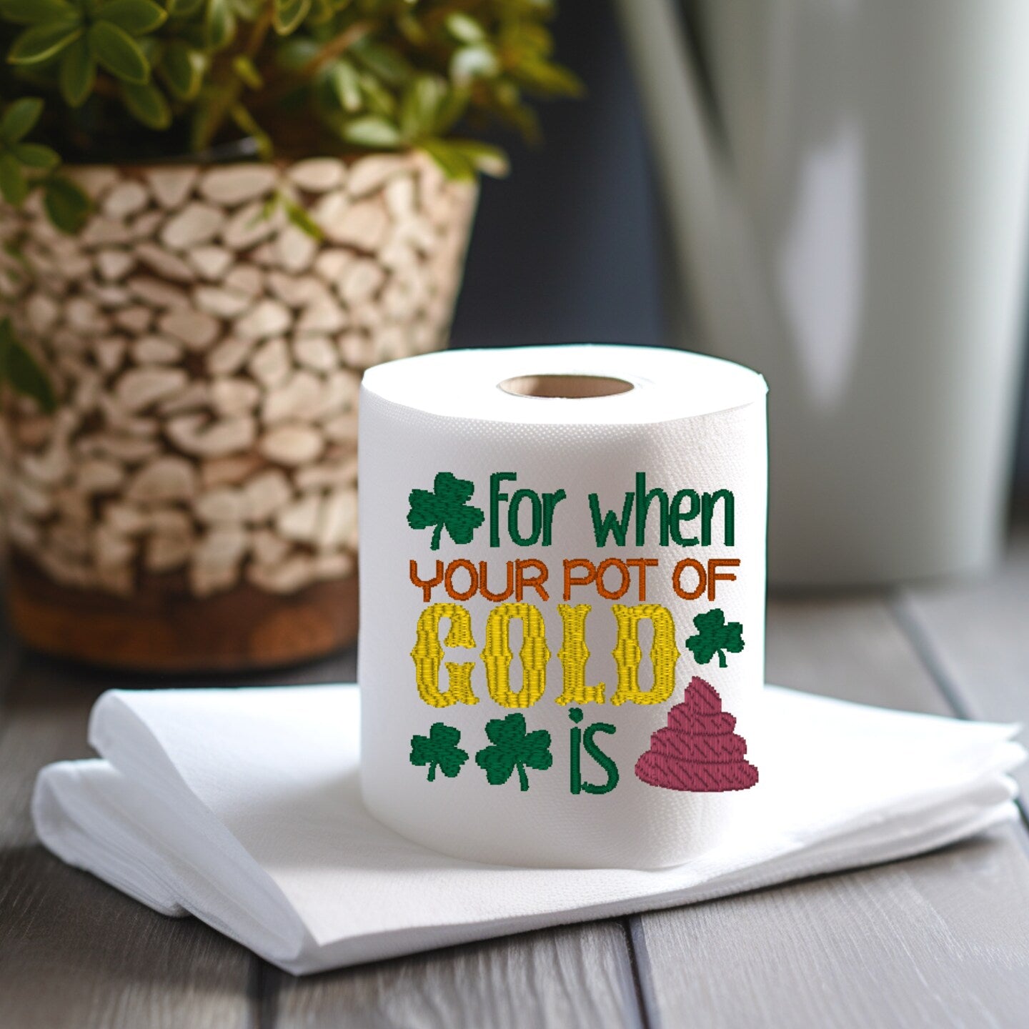 Embroidered Saint Patrick's Day Toilet Paper White Elephant Present Gag Gift Bathroom Humor Home Decore TP Decoration