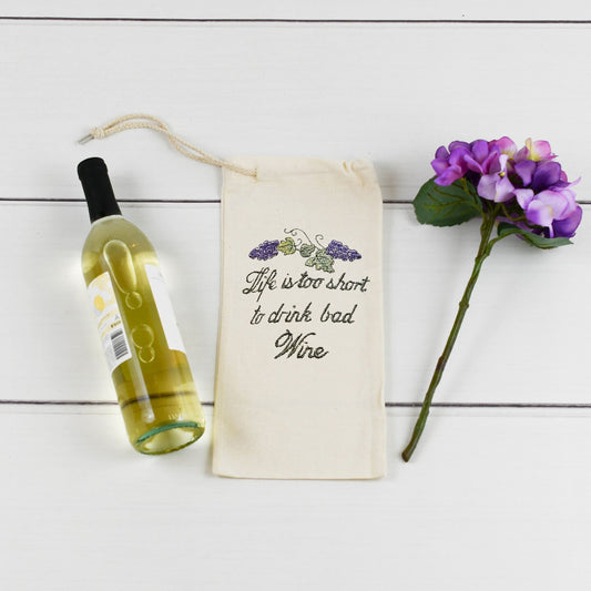 Embroidered Canvas Drawstring Wine Tote Housewarming Wine Bag Gift Mother's Day Wine Sack Present Thank You Gift