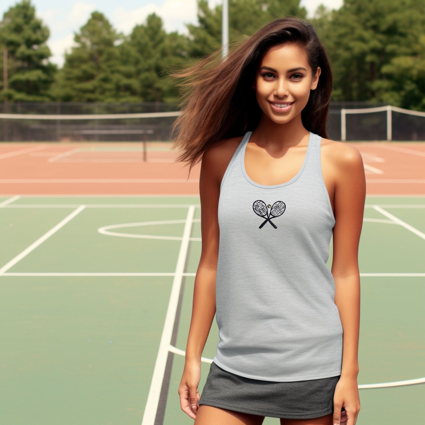 Embroidered Tennis Rackets Tank Top Womens Tank Shirt Gift Unisex Comfy Pullover Shirt Teen Present Embroidered Custom Crewneck Tank Top