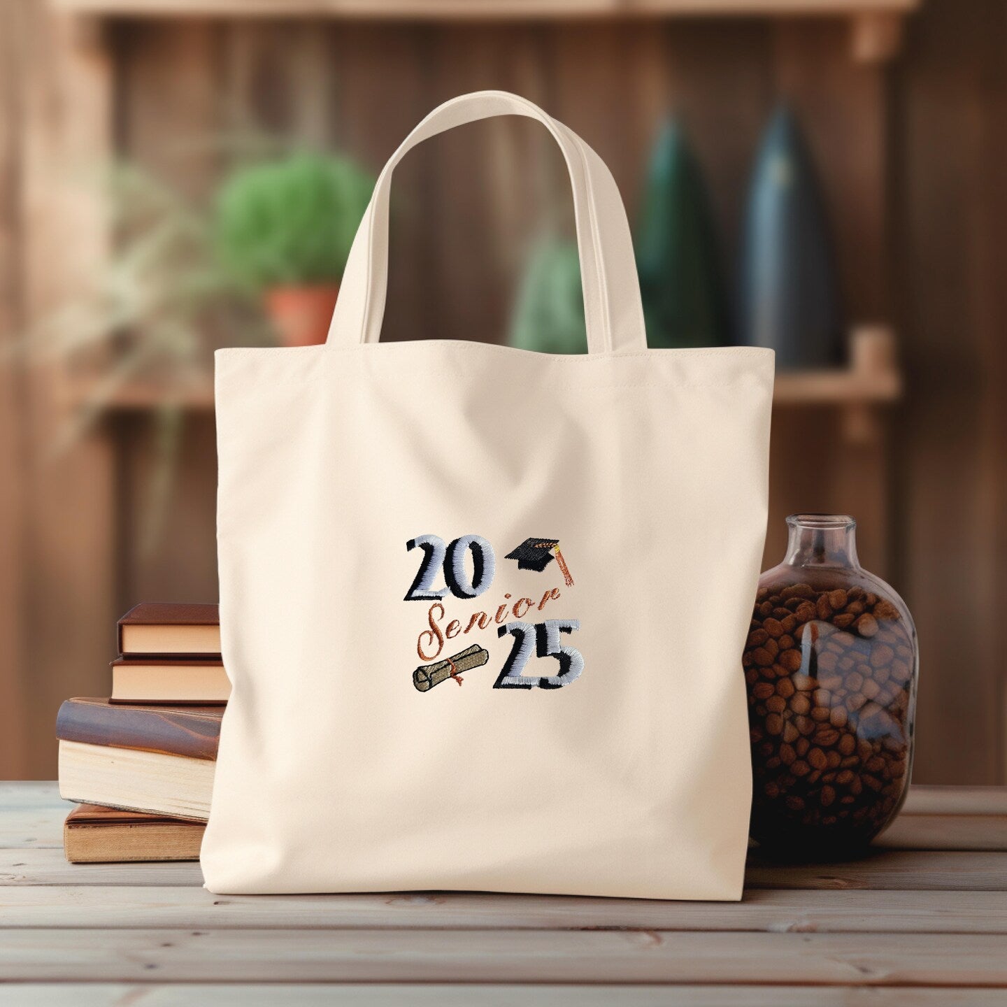 Personalized Embroidered Senior Canvas Bag Reusable Grocery Sack Custom Shopping Bag Canvas Book Tote Graduation Gift Birthday Present