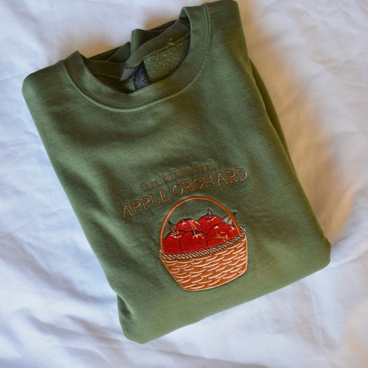 Embroidered Apple Orchard Sweatshirt | Fall Crewneck or Hoodie | Farm Fresh Autumn Basket Embroidery | Made to Order