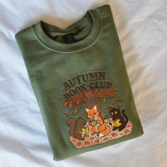 Autumn Book Club Embroidered Sweatshirt | Cozy Fall Crewneck or Hoodie | Made to Order in 11 Colors