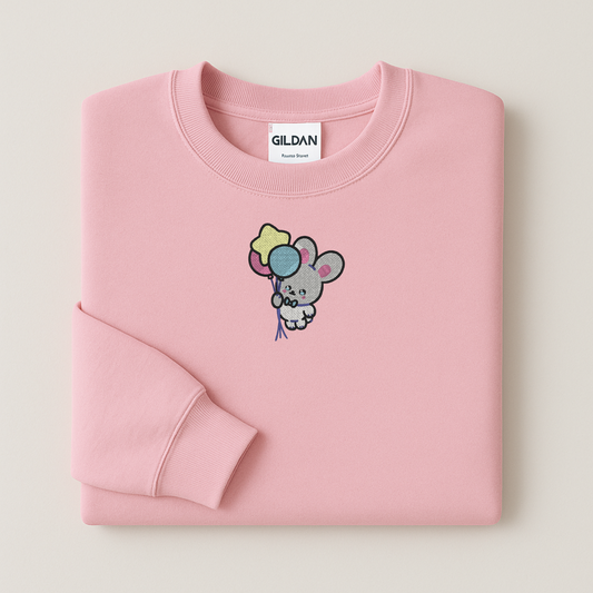 Cute Bunny Embroidery Sweatshirt | Balloon Design Hoodie or Crewneck | Cozy Gildan | 11 Color Choices