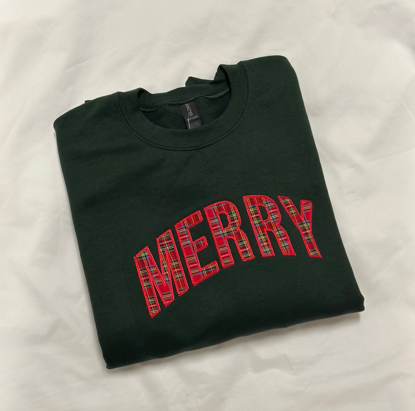 MERRY Plaid Embroidered Sweatshirt | Made to Order Hoodie or Crewneck | 11 Color Options