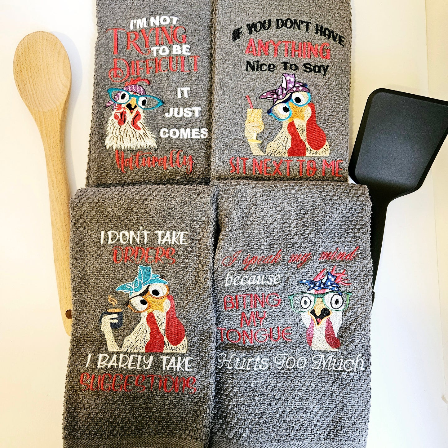 Embroidered Kitchen Towel Humor Chicken Towel Thank You Gift Home Décor Cloth Custom Tea Towel Chicken Kitchen Towels