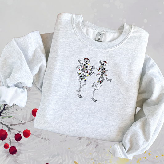 Embroidered Sweatshirt Christmas Skeletons Sweater Comfy Women's and Men's Pullover Present Unisex Hoodie Embroidered Custom Crewneck