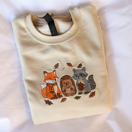 Embroidered Fall Sweatshirt | Woodland Animals Hoodie or Crewneck | Custom Cozy Autumn Embroidery