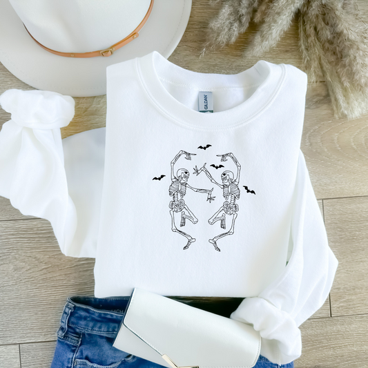 Embroidered Dancing Skeletons and Bats Crewneck or Hoodie Sweatshirt Comfy Gift for him and her Custom Crewneck for Mom