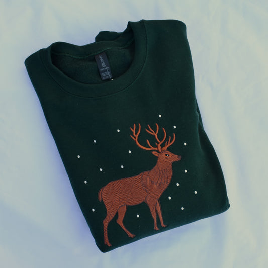 Deer Embroidered Sweatshirt | Winter Woodland Animal Crewneck or Hoodie | Gildan | Made to Order | 11 Colors Available