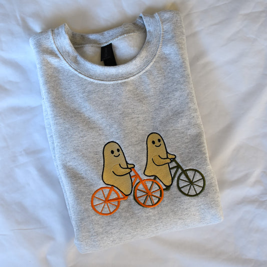 Halloween Ghost Sweatshirt, Embroidered Crewneck or Hoodie, Ghost Friends on Bikes, Fall Embroidery Pullover
