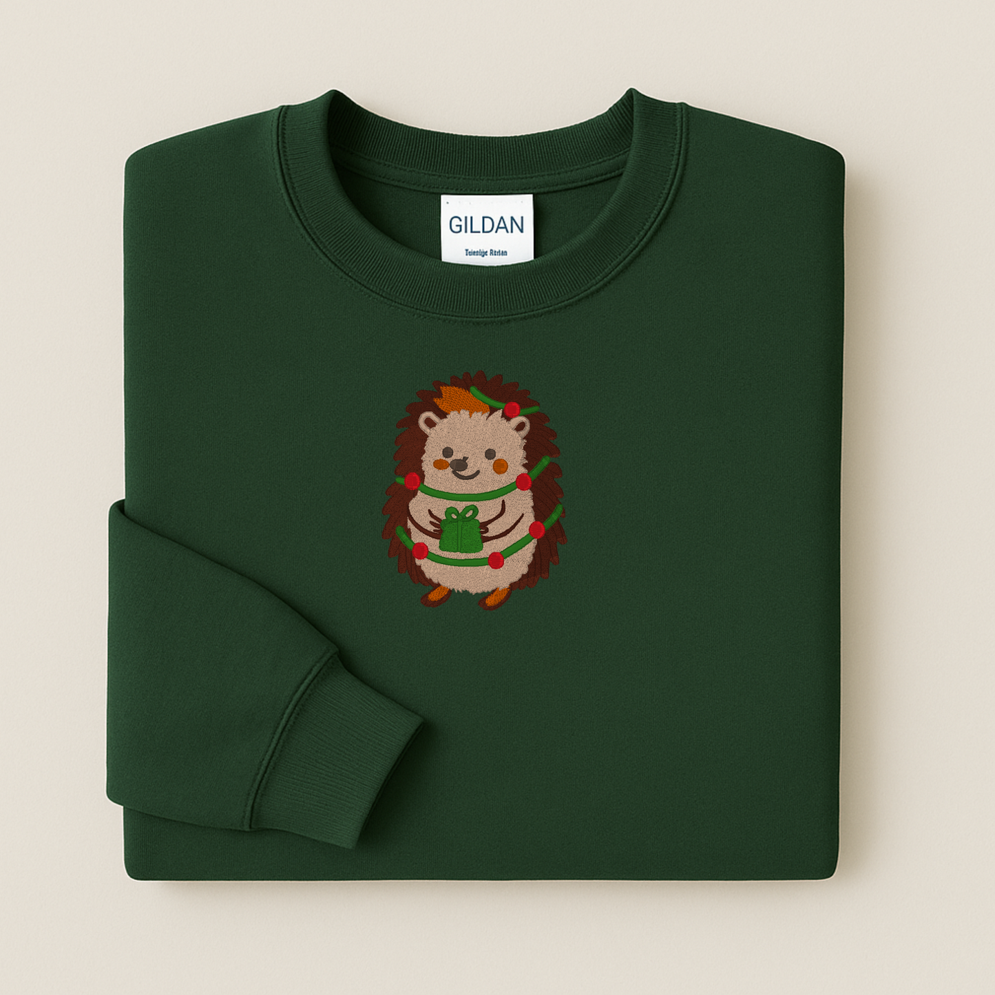 Christmas Hedgehog Embroidered Sweatshirt | Cute Animal Holiday Crewneck or Hoodie | Gildan | Made to Order | 11 Colors Available
