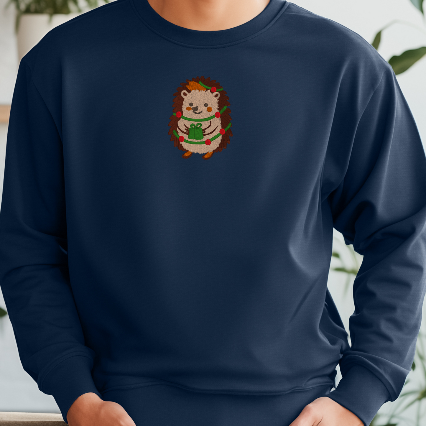 Christmas Hedgehog Embroidered Sweatshirt | Cute Animal Holiday Crewneck or Hoodie | Gildan | Made to Order | 11 Colors Available