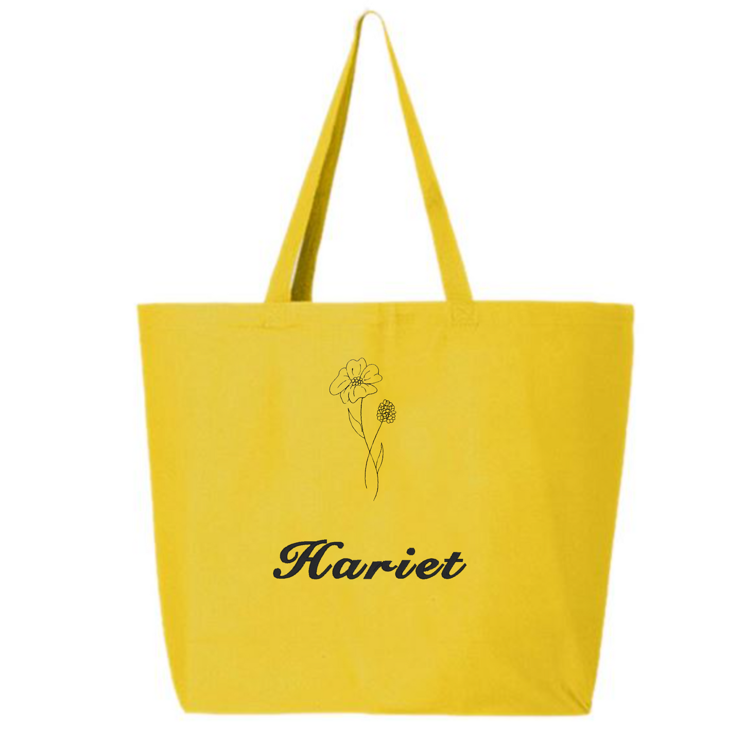 Personalized Embroidered Canvas Book Bag Reusable Grocery Sack Custom Shopping Bag Canvas Tote Mother's Day Gift Present for Flower Lover