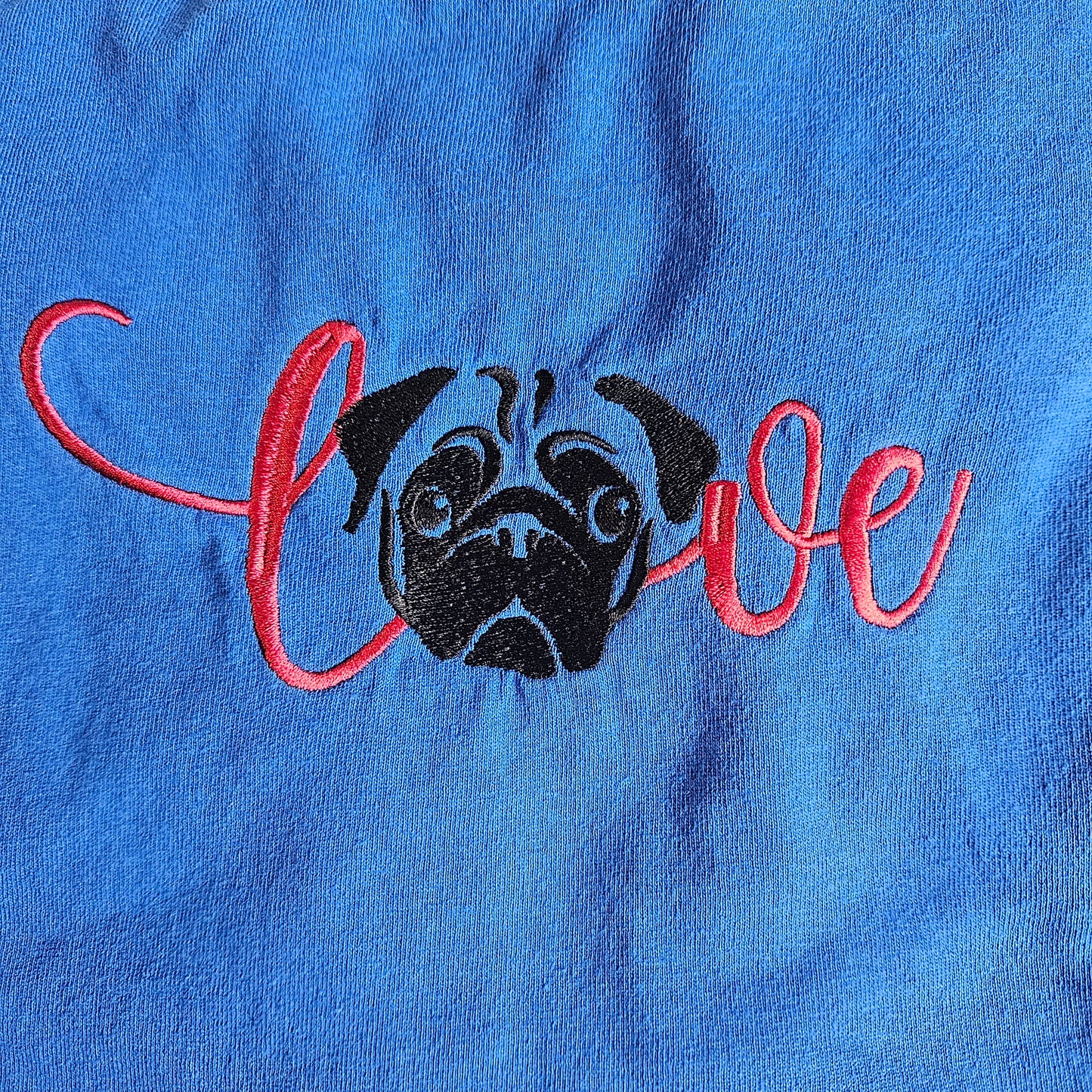 Personalized Embroidered Canvas Love Pug Book Bag Reusable Grocery Sack Custom Shopping Bag Canvas Tote Mother's Day Gift Present for Dog Lover