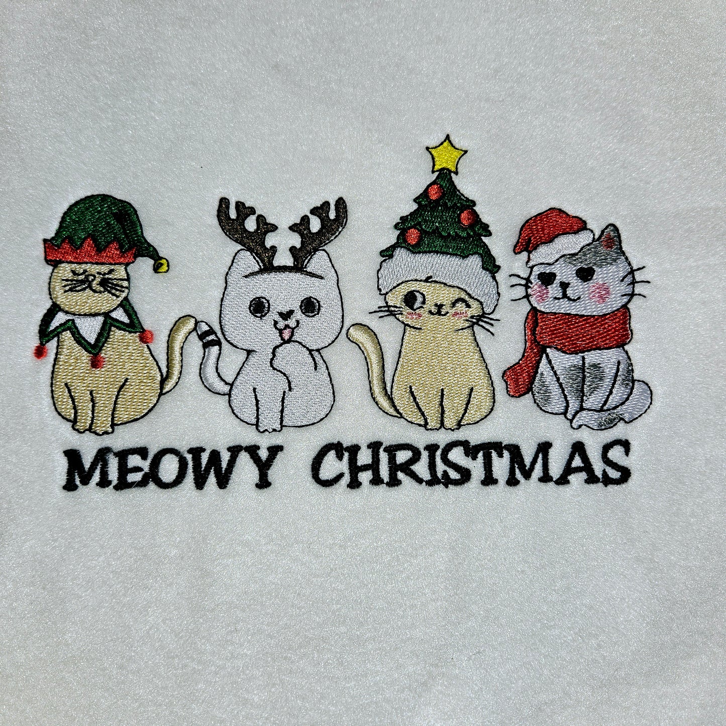 Embroidered Sweatshirt Meowy Christmas Sweater Comfy Gift Women's and Men's Pullover Present Unisex Hoodie Embroidered Custom Crewneck