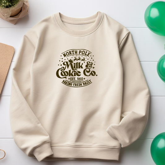 Embroidered Sweatshirt North Pole Milk Cookies Co Sweater Comfy Women's and Men's Pullover Present Unisex Hoodie Embroidered Custom Crewneck