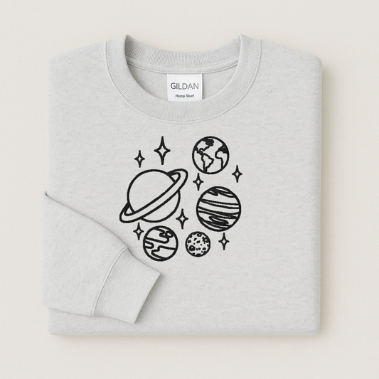 Planets Embroidered Sweatshirt | Outer Space Galaxy Hoodie or Crewneck | Gildan | Made to Order | 11 Colors Available