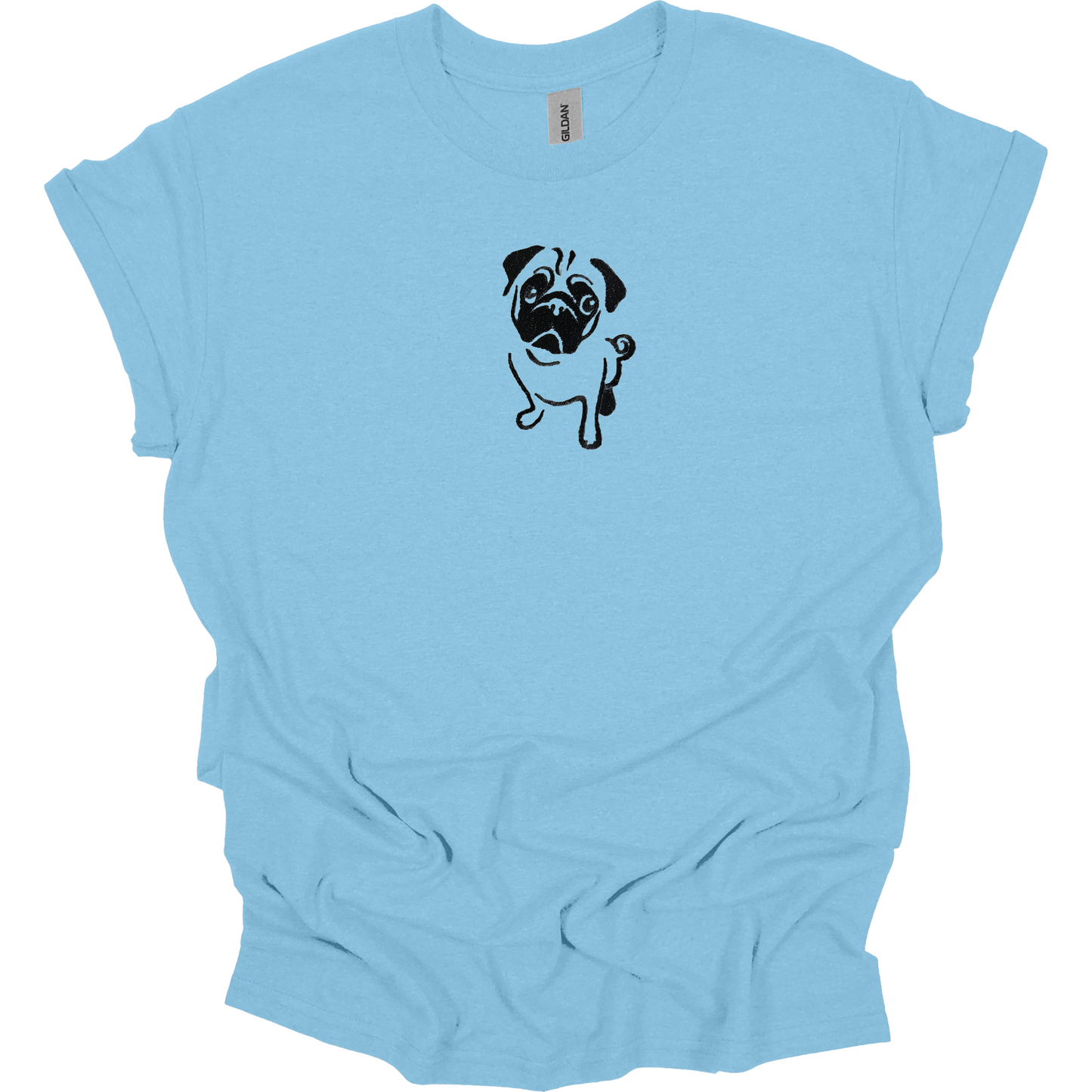 Embroidered T-shirt Pug Womens Tee Shirt Gift Unisex Comfy Pullover Shirt Teen Present Embroidered Custom Crewneck T-shirt Great Gift for Dog Lovers