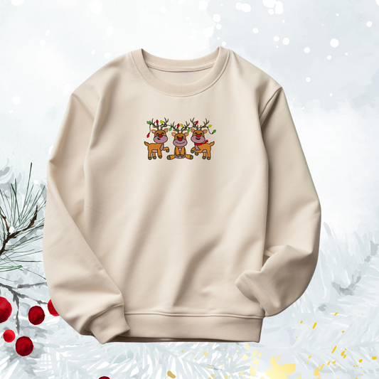 Embroidered Sweatshirt Reindeer Sweater Comfy Gift Women's and Men's Pullover Present Unisex Hoodie Embroidered Custom Crewneck