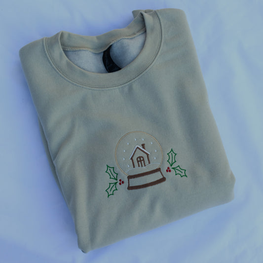 Snow Globe Embroidered Sweatshirt | Cozy Winter Christmas Crewneck or Hoodie | Gildan | Made to Order | 11 Colors Available
