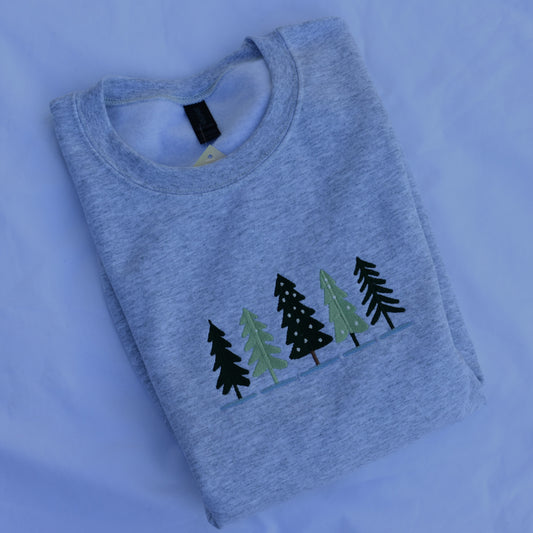Pine Trees Embroidered Sweatshirt | Winter Forest Hoodie or Crewneck | Gildan | Made to Order | 11 Colors Available