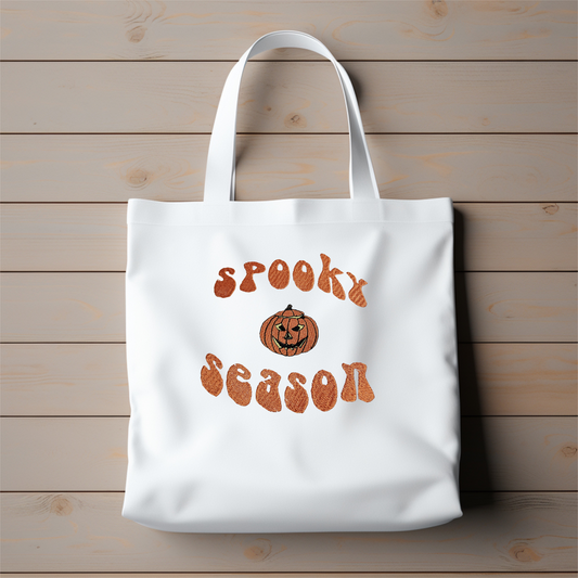 Embroidered Spooky Season Canvas Book Bag Reusable Grocery Sack Custom Shopping Bag Canvas Book Tote for Mom Birthday Gift Bag