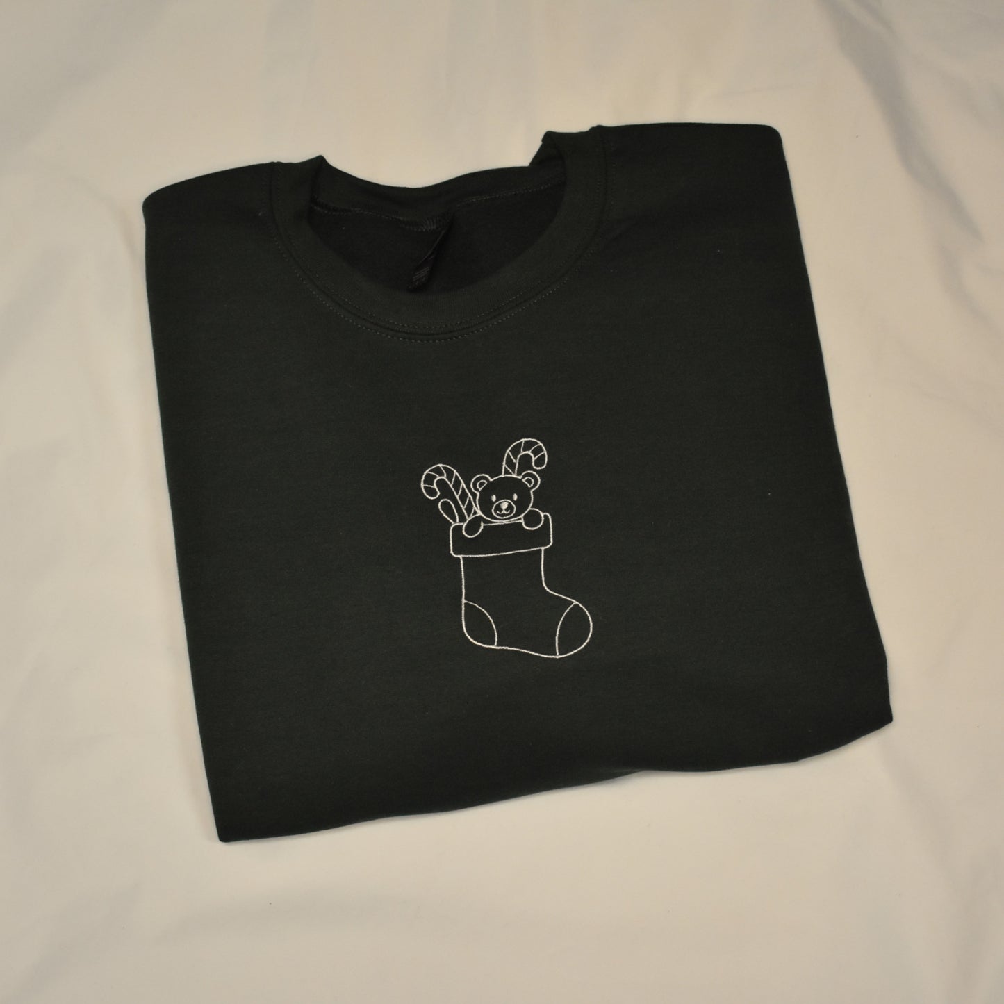 Christmas Stocking Embroidered Sweatshirt | Gildan | Teddy & Candy Canes Design