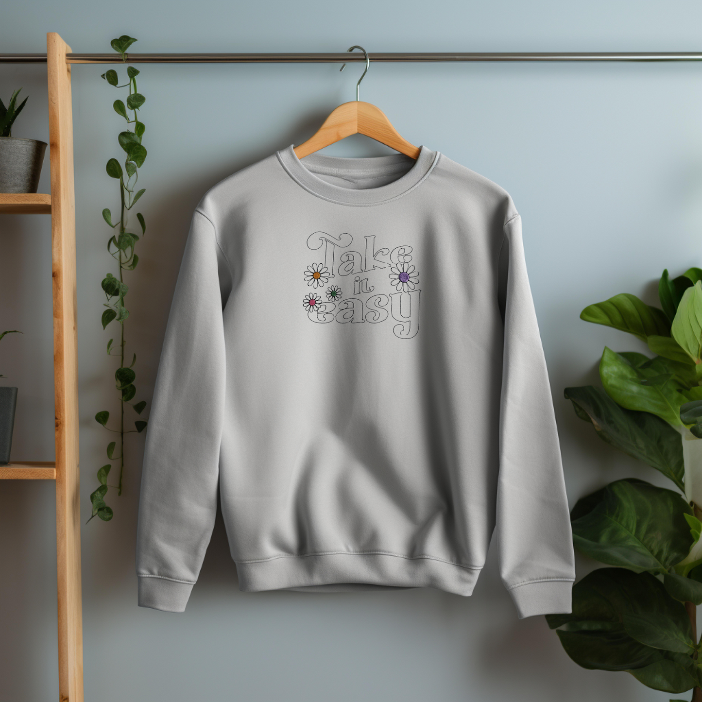 Embroidered Sweatshirt Take it Easy Womens  Shirt Gift Unisex Comfy Pullover Crewneck Present Embroidered Custom Hoodie