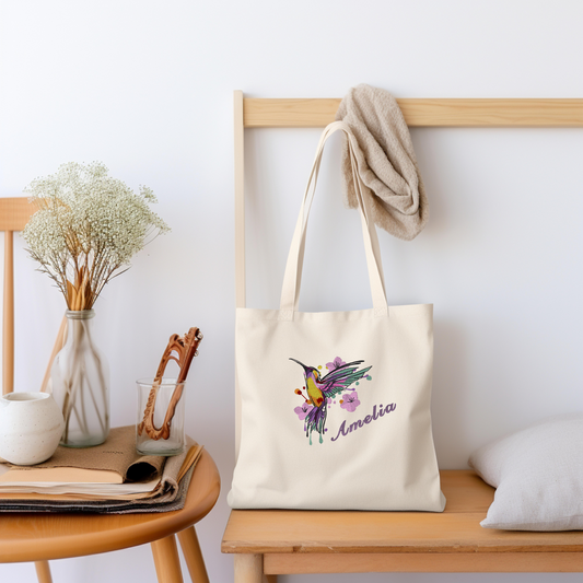 Personalized Embroidered Canvas Book Bag Reusable Grocery Sack Custom Shopping Bag Canvas Tote Mother's Day Gift Present for Bird Lover