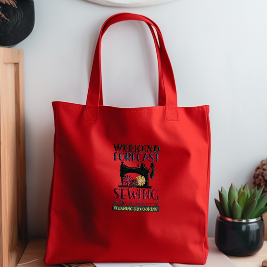 Embroidered Sewing Canvas Book Bag Reusable Grocery Sack Custom Shopping Bag Canvas Book Tote for Mom Birthday Gift Bag Present for Sewist