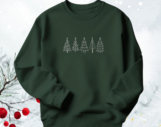 Embroidered Sweatshirt Christmas Tree Sweater Comfy Gift