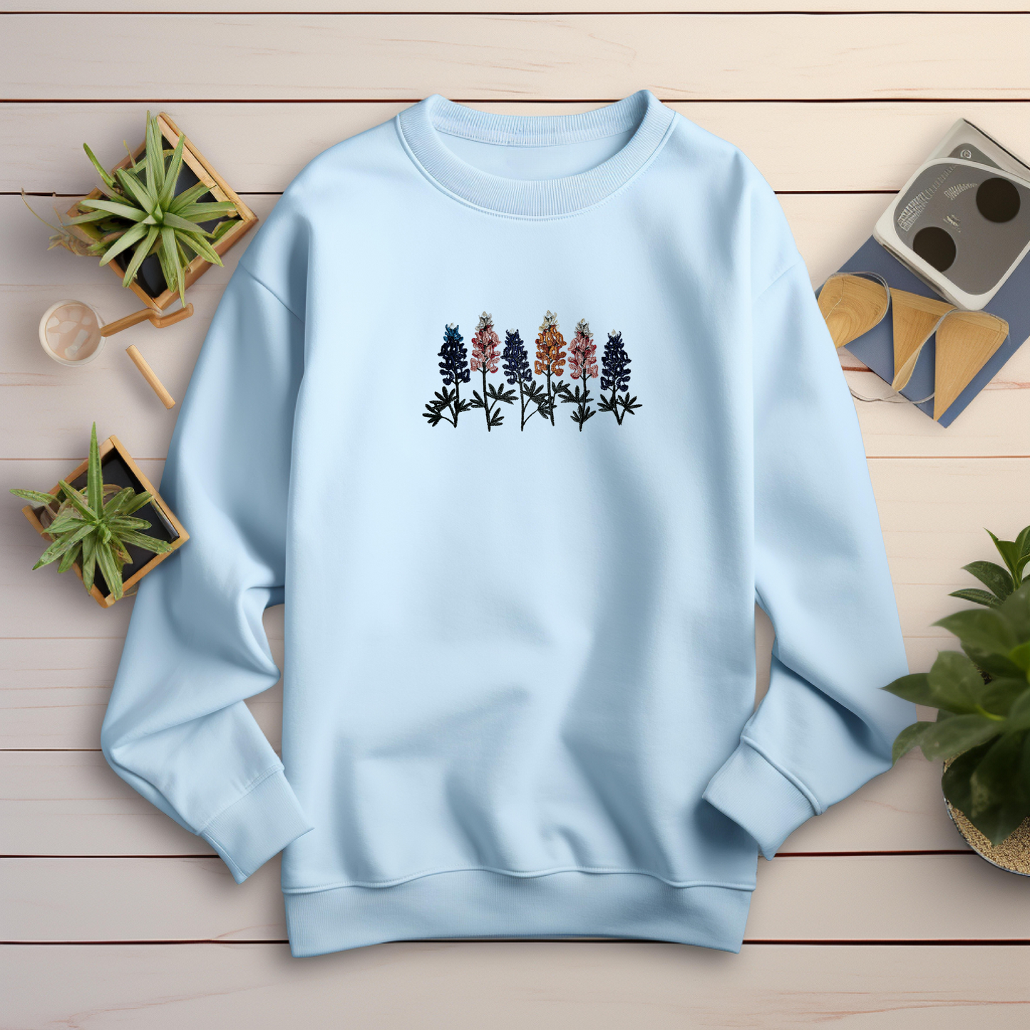 Embroidered Sweatshirt Six Lupines Sweater Comfy Gift Women's and Men's Pullover Present Unisex Hoodie Embroidered Custom Crewneck