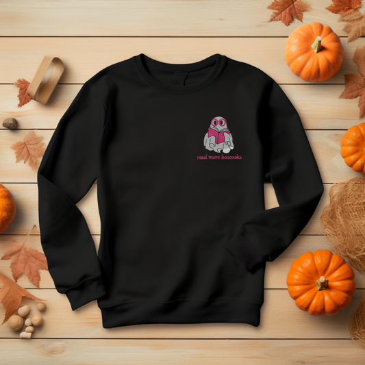 Embroidered Ghost with Book Sweatshirt Sweater Gift for Women and Men Cute Comfy Pullover Present Unisex Hoodie Halloween Shirt