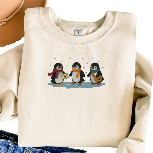 Embroidered Penguin Sweatshirt | Winter Holiday Crewneck or Hoodie | Cute Christmas Embroidery | Made to Order Cozy Winter Pullover