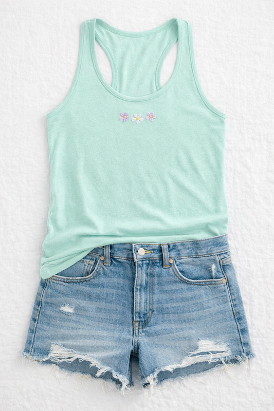 Embroidered Daisy Tank Top Womens Tank Shirt Gift Unisex Comfy Pullover Shirt Teen Present Embroidered Custom Crewneck Tank Top for Mom