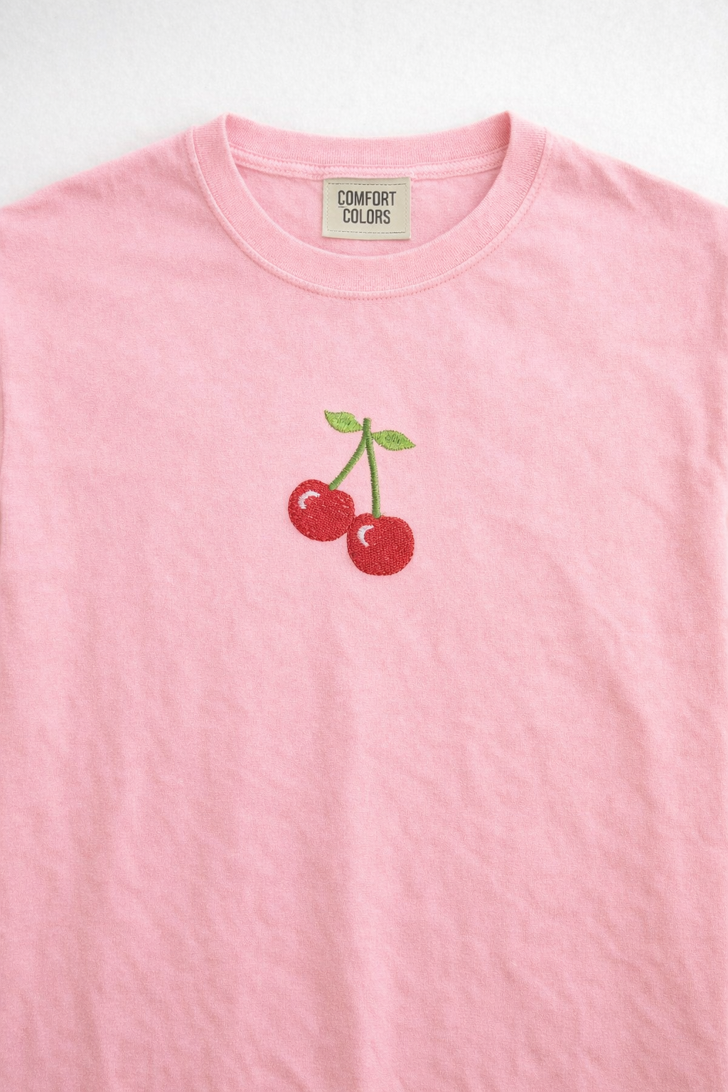 Cherry Embroidered Comfort Colors T-Shirt | Minimal Fruit Tee | 14 Colors | Made to Order