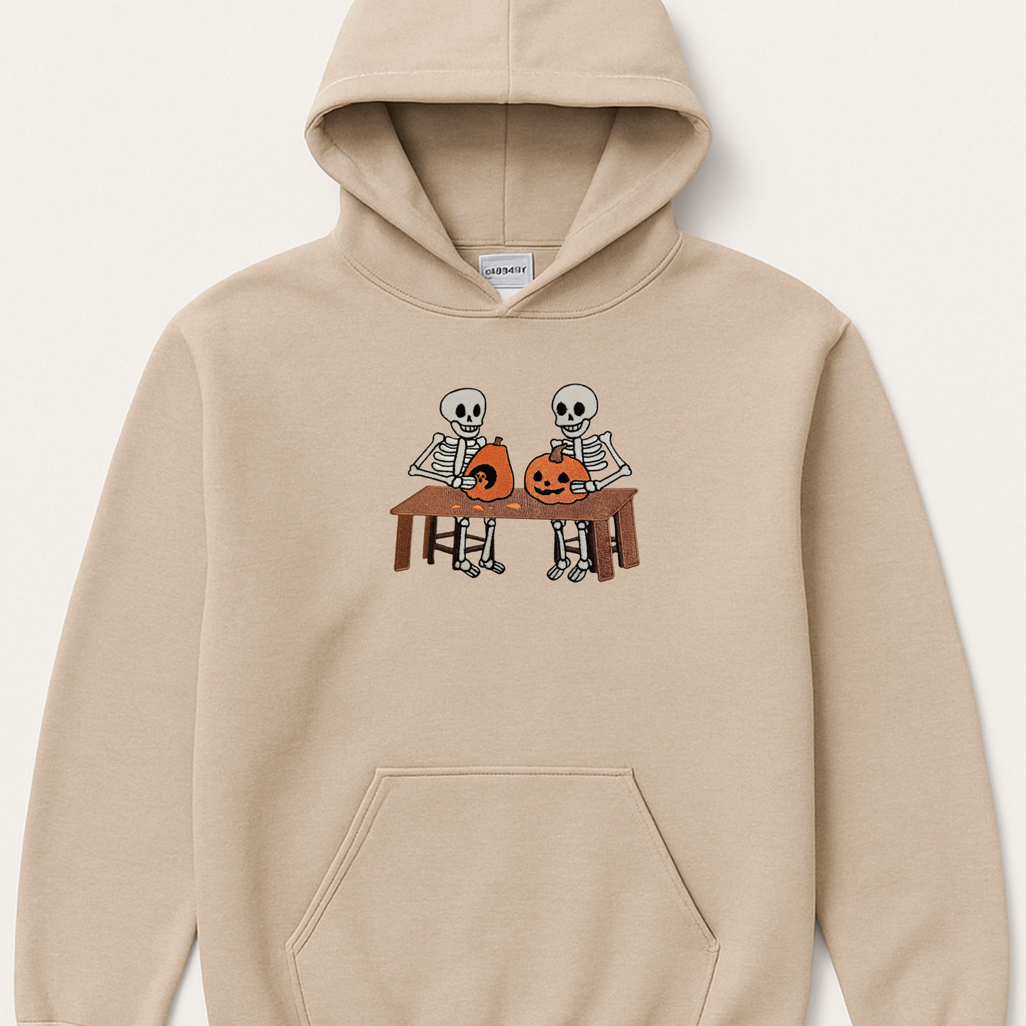 Skeletons Carving Pumpkins Embroidered Sweatshirt | Custom Halloween Crewneck or Hoodie | 10 Colors | Made to Order