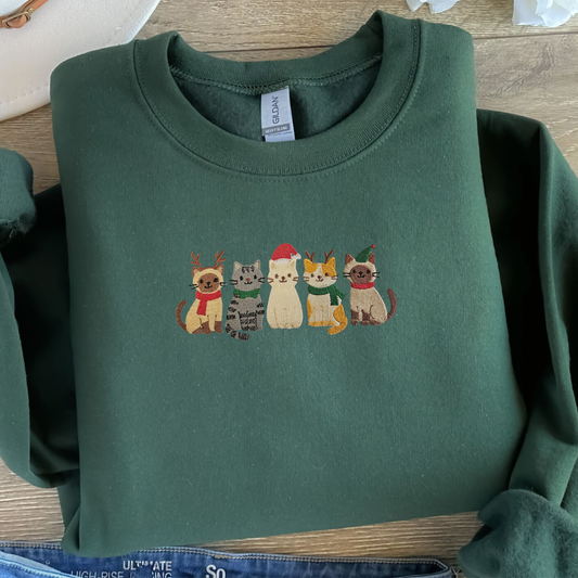 Holiday Cat Crewneck | Embroidered Christmas Cats | Made to Order