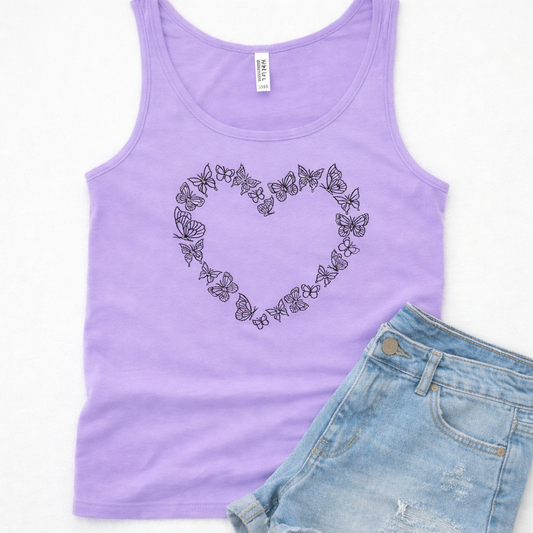 Embroidered butterfly Heart Tank Top Womens Tank Shirt Gift Unisex Comfy Pullover Shirt Teen Present Embroidered Custom Crewneck Tank Top