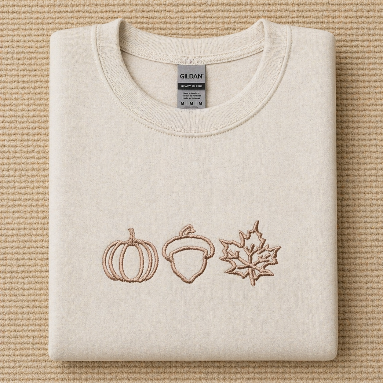 Pumpkin Acorn Leaf Embroidered Crewneck