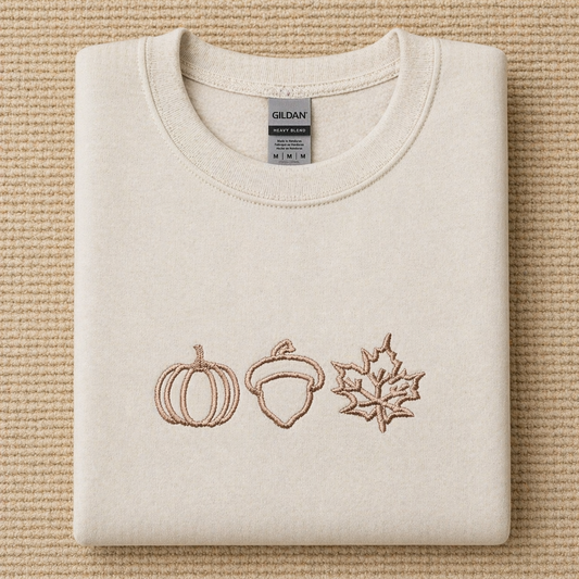 Pumpkin Acorn Leaf Embroidered Crewneck