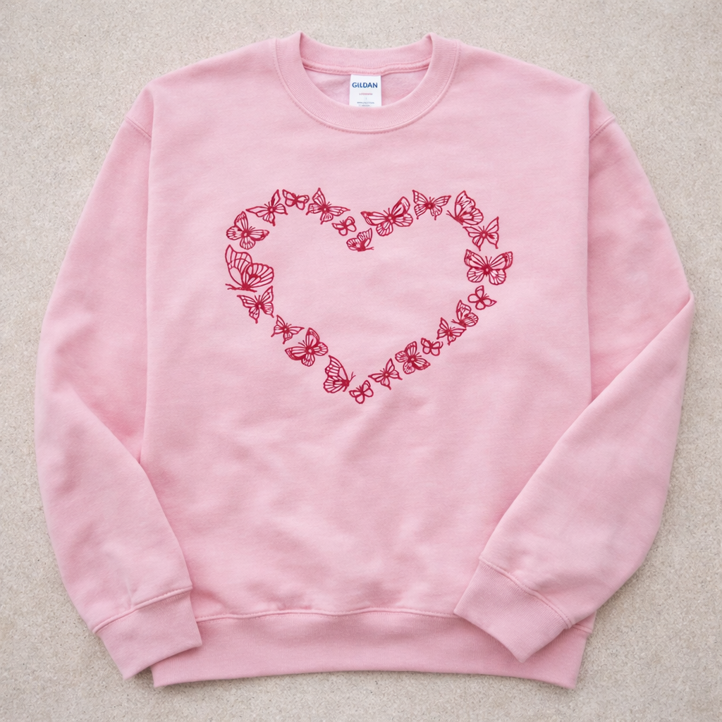 Embroidered Sweatshirt Butterfly Heart Mother's Day Gift Soft Comfy Mom Sweater Present Unisex Hoodie Custom Crewneck Sweatshirt
