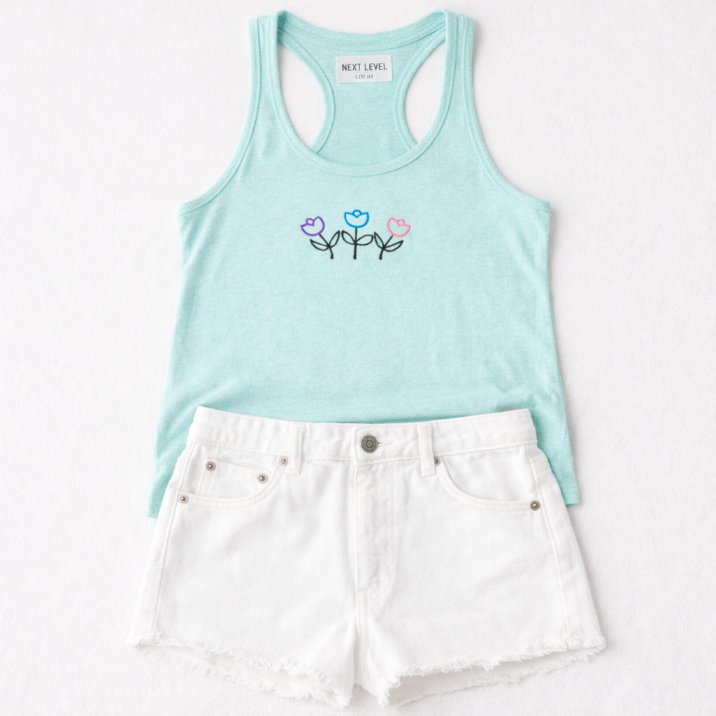 Embroidered Flower Tank Top Unisex Comfy Pullover Shirt Teen Present Custom Crewneck Tank Top Embroidered Gift for Women