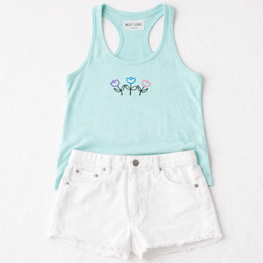 Embroidered Flower Tank Top Unisex Comfy Pullover Shirt Teen Present Custom Crewneck Tank Top Embroidered Gift for Women