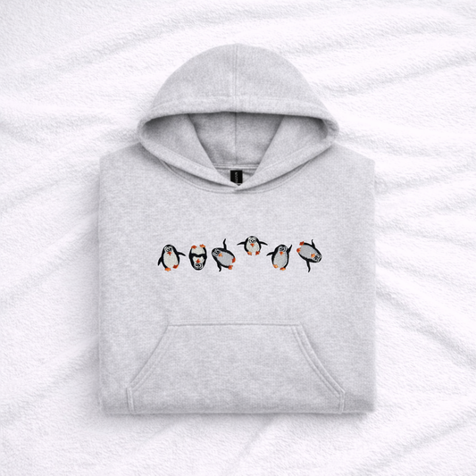 Embroidered Sweatshirt Row of Penguins