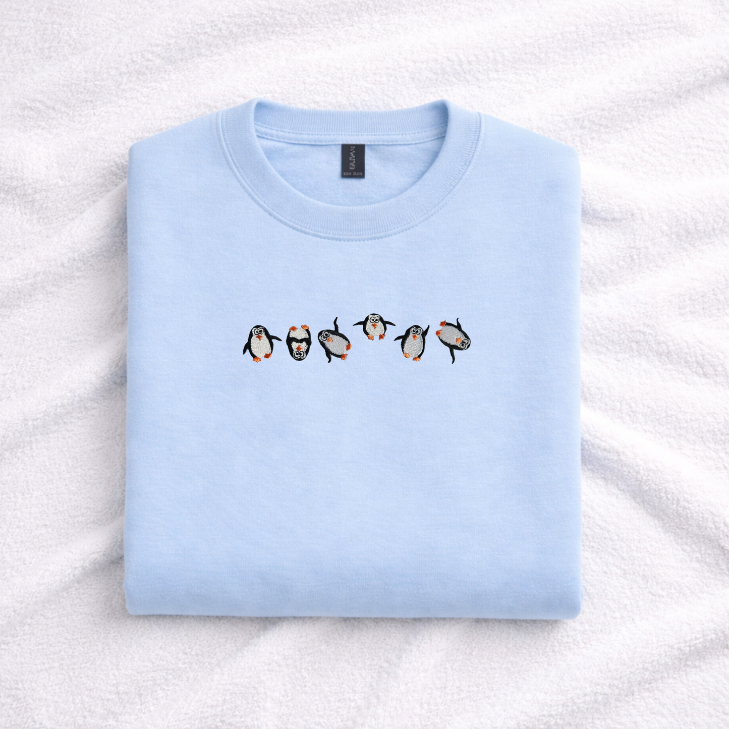 Embroidered Sweatshirt Row of Penguins