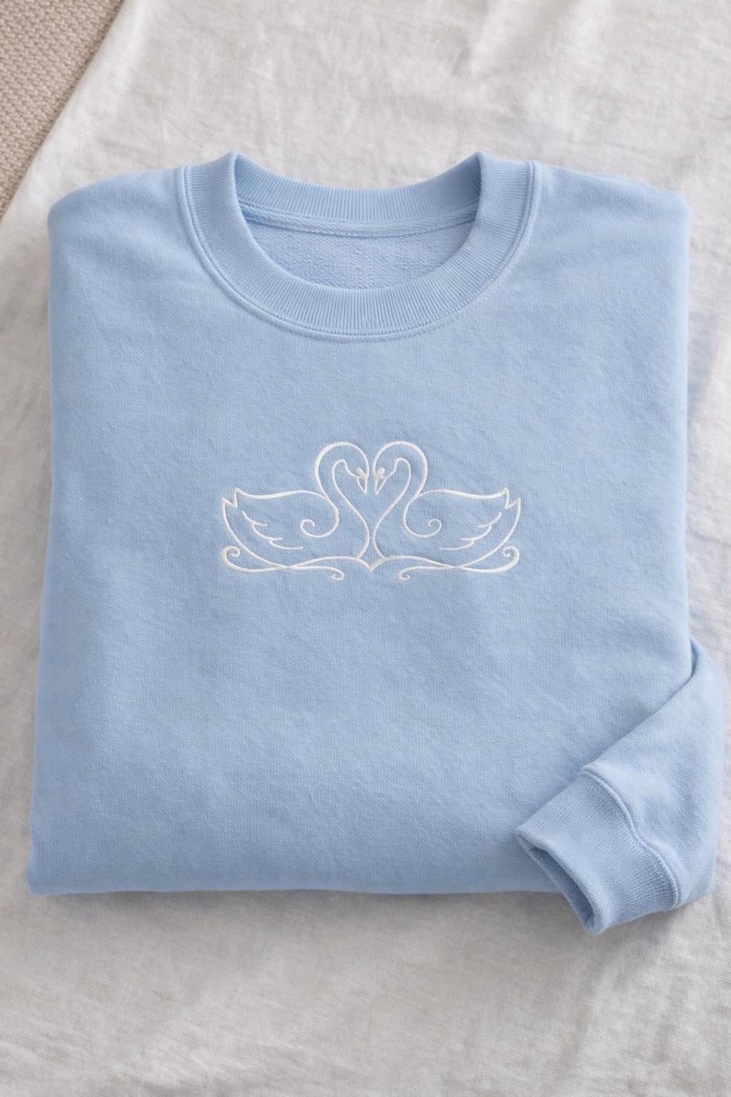 Swan Love Embroidered Crewneck or Hoodie – Minimal Heart Swan Design, Cozy Sweatshirt, 11 Colors, Made to Order