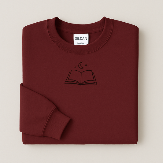 Moon & Book Embroidered Sweatshirt | Gildan | 11 Colors | Hoodie or Crewneck