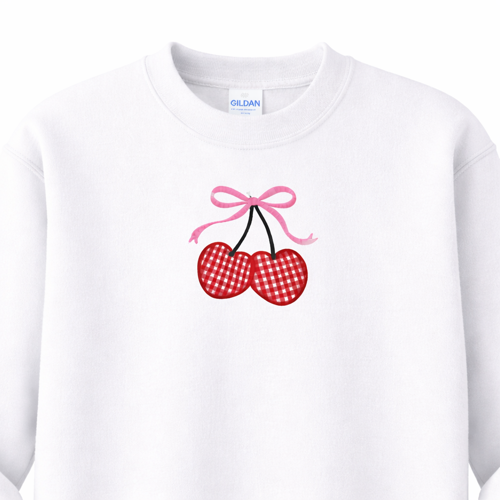 Cherry Bow Appliqué Sweatshirt | Handmade Crewneck or Hoodie | Made to Order
