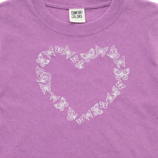 Embroidered Butterfly Heart T-shirt Womens Tee Shirt Gift Unisex Comfy Pullover Shirt Teen Present Embroidered Custom Crewneck T-shirt